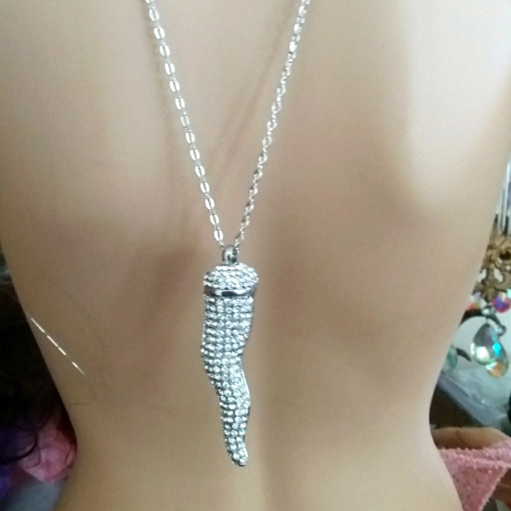 New large Crystal Italian horn necklace unisex